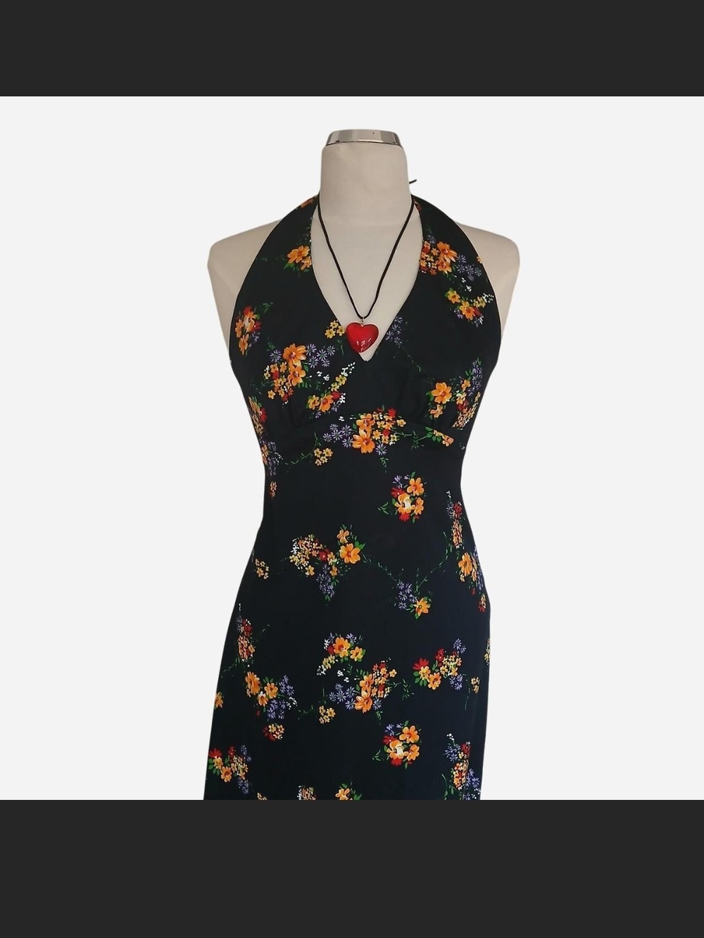 Black Floral Halter long Dress